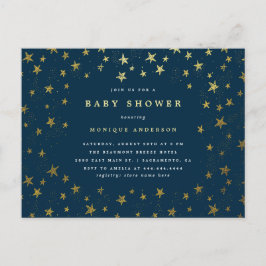 Modern Midnight Blue & Guld Stars Baby Shower Inbjudan Vykort