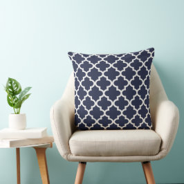 Modern Midnight Blue och White Quatrefoil Mönster Kudde