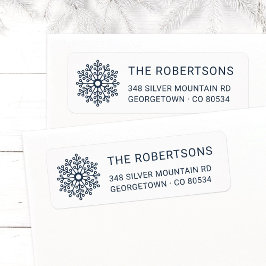 Modern Midnight Blue Snowflake-Returadress Returadress Etikett