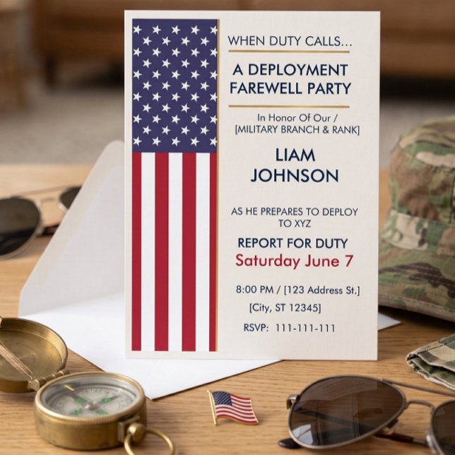 Modern Militär US Flaggs Deployment Avskedsfest Inbjudningar (Modern Military US Flag Deployment Farewell Party Invitation)