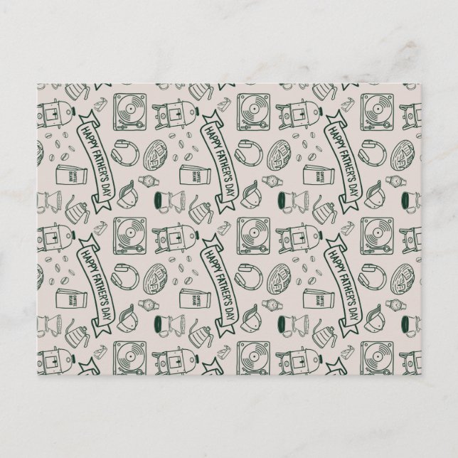 Modern Millennial Dad Doodle Pattern Father's Day Vykort (Framsida)
