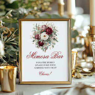 Modern Mimosa Bar Blush Burgundy 8x10 skylt