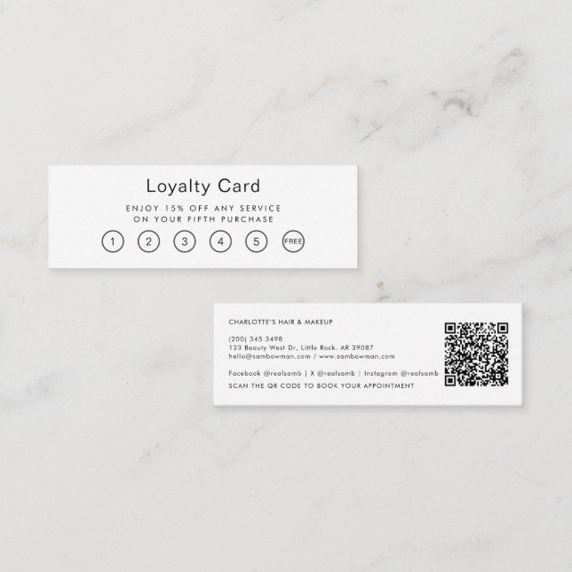 Modern Mini QR-kodsvarare Salon Loyalty-kort Lojalitetskort (Fram/baksida)