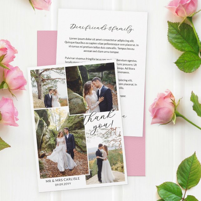 Modern Minial 4 Photo Collage Wedding Thank You Tack Kort (Skapare uppladdad)