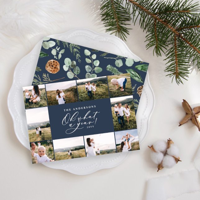 Modern minimal 10 foto nyår blå familj julkort (Skapare uppladdad)