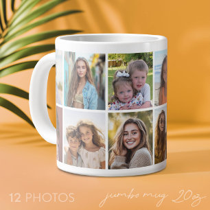 Modern, Minimal 12 Foto Collage vit bakgrund Jumbo Mugg