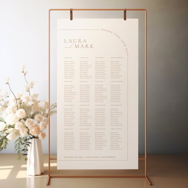 Modern Minimal 160 Gäster Bröllopsställningsdiagra Poster (Modern Minimal 160 Guests Wedding Seating Charts)
