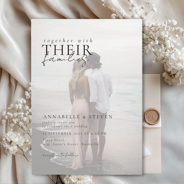 Modern, minimal, 1 foto, Bröllop Inbjudningar (Modern, Minimal, 1 Photo (with soft white filter), Wedding Invitation)