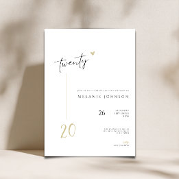 Modern Minimal 20th Birthday Party Invitation Inbjudningar