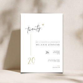 Modern Minimal 20th Birthday Party Invitation Inbjudningar