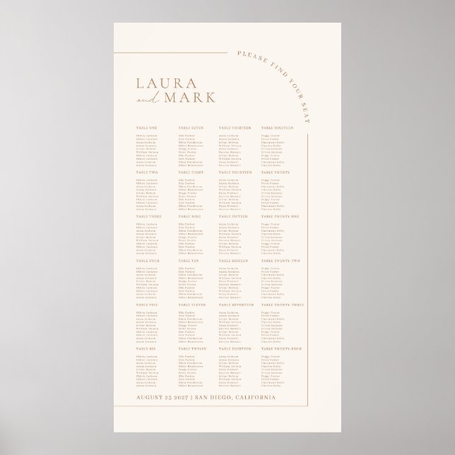 Modern Minimal 240 Guests Wedding Seating Charts Poster (Framsidan)