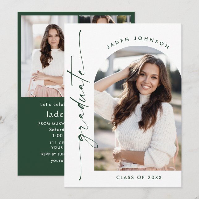 Modern minimal 2-PHOTO-Studentfest Inbjudningar (Fram/baksida)