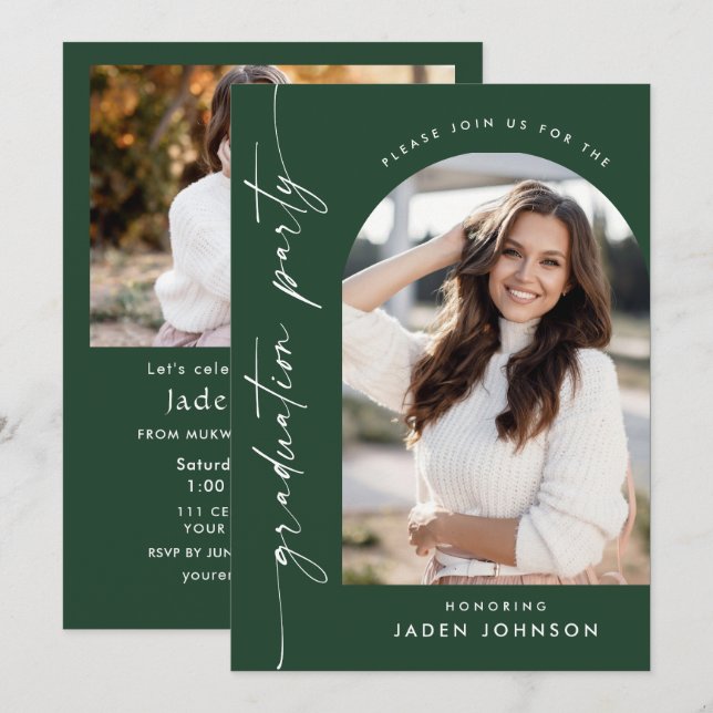 Modern minimal 2-PHOTO-Studentfest Inbjudningar (Fram/baksida)