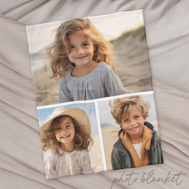 Modern Minimal 3 Foto Collage Fleecefilt (Custom Photo Blanket)