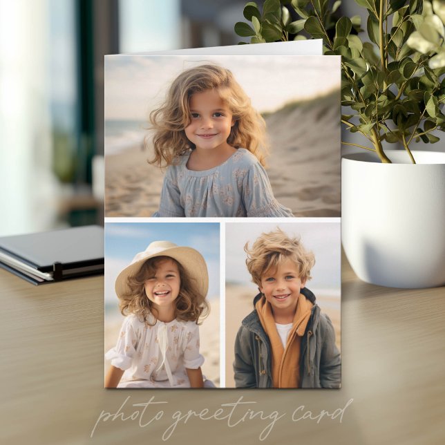 Modern Minimal 3 Foto Collage Kort (Photo Greeting Card)
