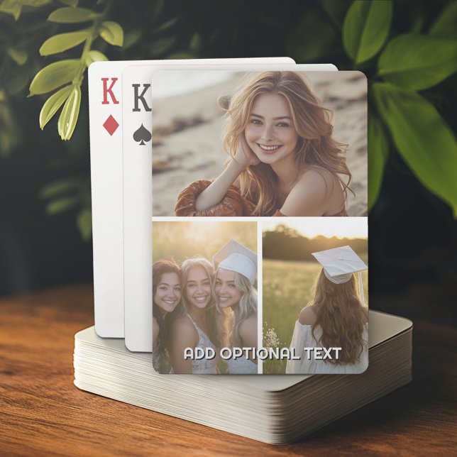 Modern minimal 3-fotokollage med text casinokort (Custom Playing Cards)