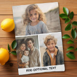Modern minimal 3-fotokollage med text kökshandduk<br><div class="desc">Photo College och ett enkelt textblock för din typ. En modern och minimal design med ett rutnät på 3 foton. Ett unikt sätt att fånga minnen och  dem med vänner och familj.</div>