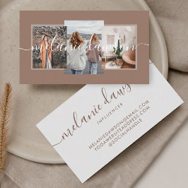 Modern Minimal 3 Photo Social Influencer Brown Visitkort