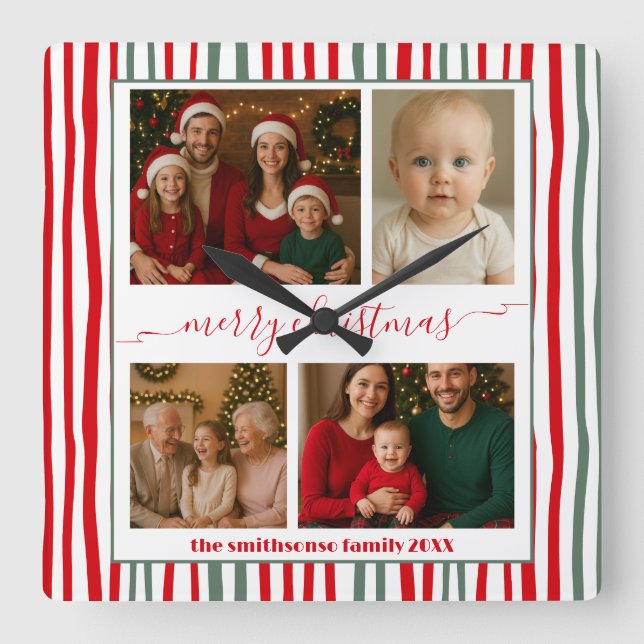 Modern Minimal 4 Foto God Jul Fyrkantig Klocka (Framsida)