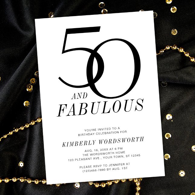 Modern Minimal 50 och fantastisk femtioårsdag Inbjudningar (Skapare uppladdad)