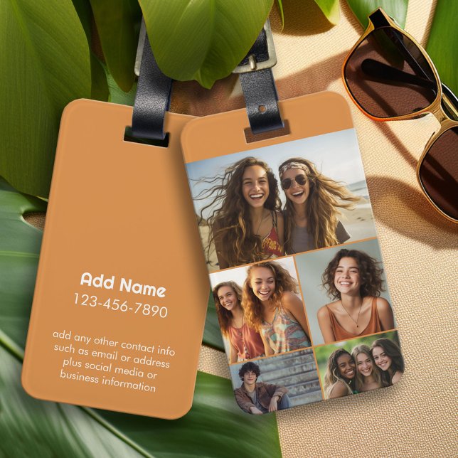 Modern minimal 5-fotokollage med kontaktinformatio bagagebricka (Personalized Luggage Tag)