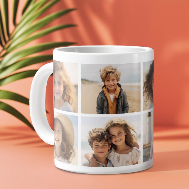Modern Minimal 8-Fotogaller collage - Vit Jumbo Mugg (Modern, minimal 8 photo collage on a jumbo mug)
