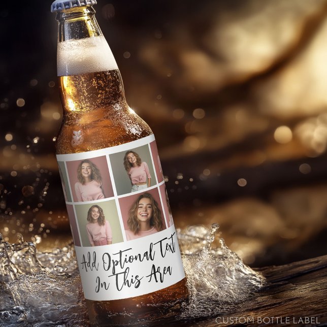Modern Minimal 8-Fotogaller collage - Vit Ölflaska Etikett (Custom Beer Bottle Label - Photo Label)