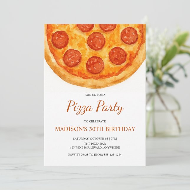 Modern Minimal Adult Birthday Pizza Party Inbjudningar (Stående Fram)