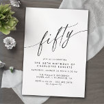 Modern Minimal Airy Black and White 50:e födelseda Inbjudningar<br><div class="desc">Formella 50-årsinbjudningar med "50" text i ett kalligrafiskt skript. Svart teckensnitt på en skarp vit bakgrund.</div>