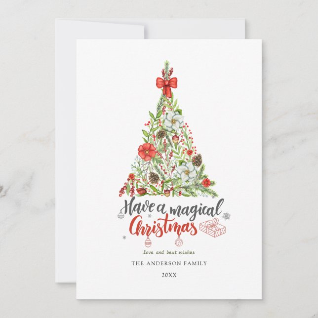 Modern minimal akvarell glad jul gran Hol Julkort (Framsida)