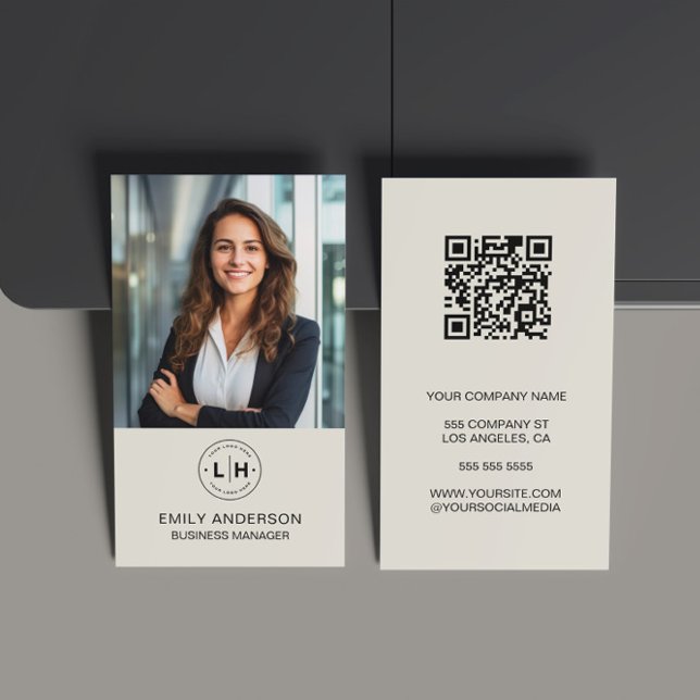 Modern Minimal Anpassningsbar Photo Logotyp QR-Aff Visitkort (Modern Minimalist Custom Photo Logo QR Code Business Card)