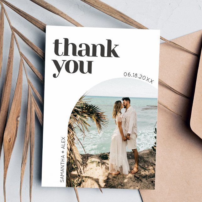 Modern minimal Arch Photo Bröllop Tack Kort (Modern Minimalist Arch Photo Wedding Thank You Card)