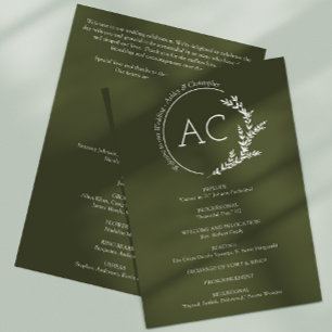 Modern minimal avverkning Ram Oliv grönt Bröllop Program