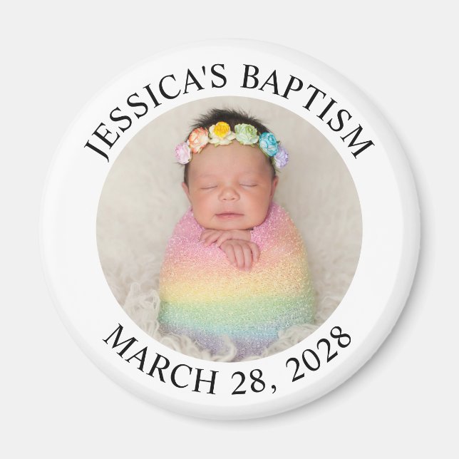 Modern minimal baptism Circle Photo Magnet (Framsidan)