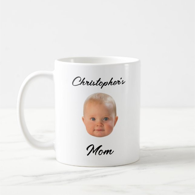 Modern Minimal Bebis Ansikte Svart Skrift Mamma Pr Kaffemugg (Vänster)