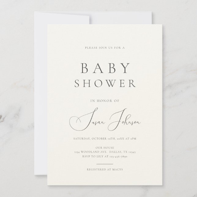 Modern minimal bedövning - Aesthetic Baby Shower Inbjudningar (Framsida)