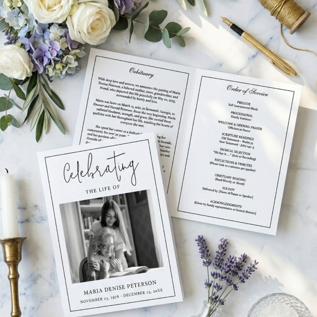 Modern Minimal Begravnings Obituary Order of Servi Program (Skapare uppladdad)