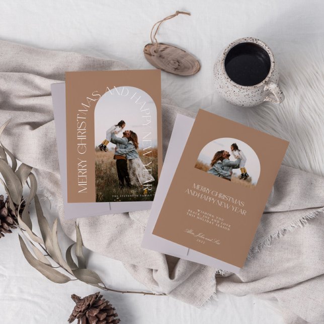 Modern Minimal Beige Arch 2 Photo God jul Julkort (Skapare uppladdad)