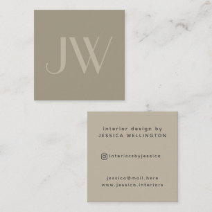 Modern Minimal Beige Monogram-Inredingsdesign Fyrkantigt Visitkort