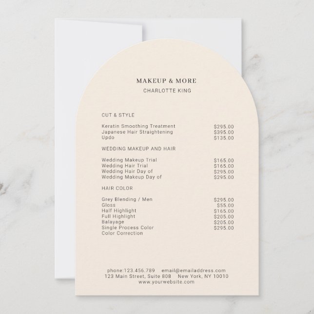 Modern, Minimal, Beige, Salong Prislista Kort (Framsida)