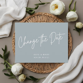 Modern minimal blå ändring av datummeddelande vykort