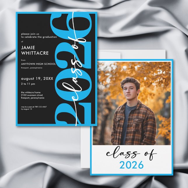 Modern Minimal Blå Typografi Examen Fest Inbjudningar (Modern Minimal Blue Typography Graduation Party Invitation)