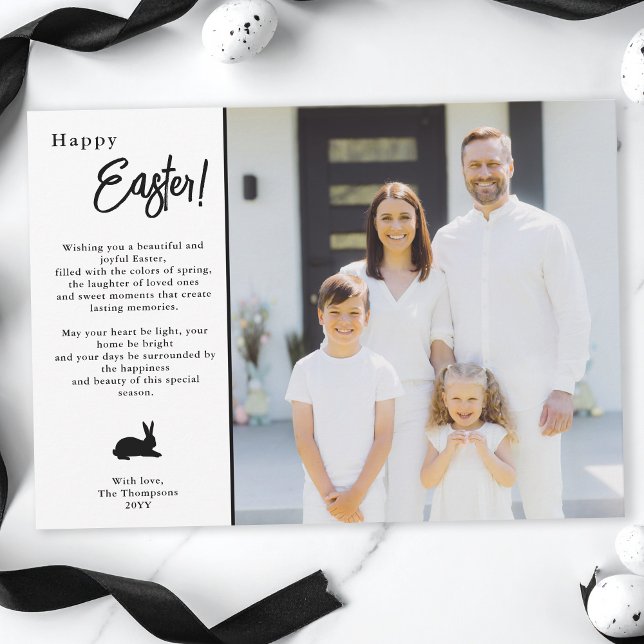 Modern Minimal Black And White Family Photo Easter Kort (Skapare uppladdad)