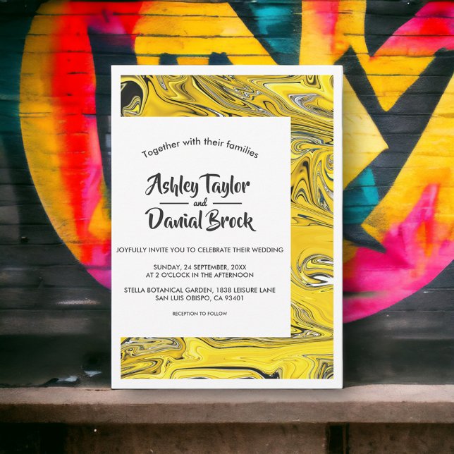 Modern minimal Black Guld Abstrakt Paint Bröllop Inbjudningar (Skapare uppladdad)