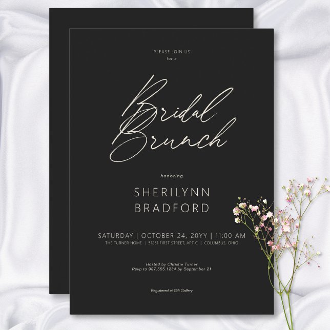 Modern Minimal Black Möhippa Brunch Inbjudningar (Modern Minimal Black Bridal Brunch Invitation)