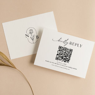 Modern Minimal Black White Boho Bröllop QR-kod OSA Kort