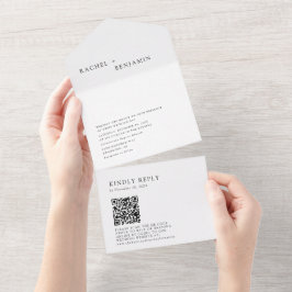 Modern Minimal Black White Bröllop QR-kodElegant
