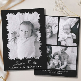 Modern minimal Black & White Newborn Baby Birth Meddelande