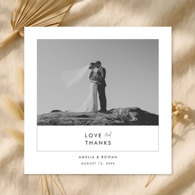 Modern Minimal Black & White Script Photo Wedding  Tack Kort (Skapare uppladdad)