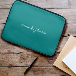 Modern Minimal blått Monogram Fullt Namn Laptop Fodral